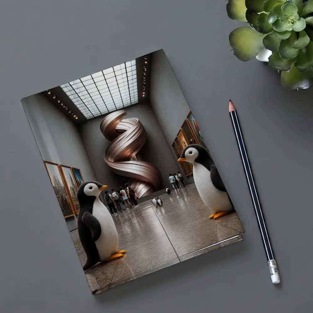 Penguins Standing Inside Contemporary Art Museum – Notebooks