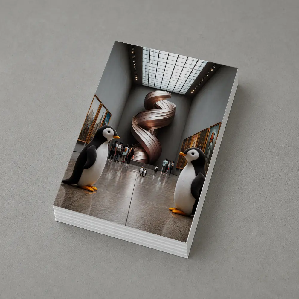 Penguins Standing Inside Contemporary Art Museum – Postcards