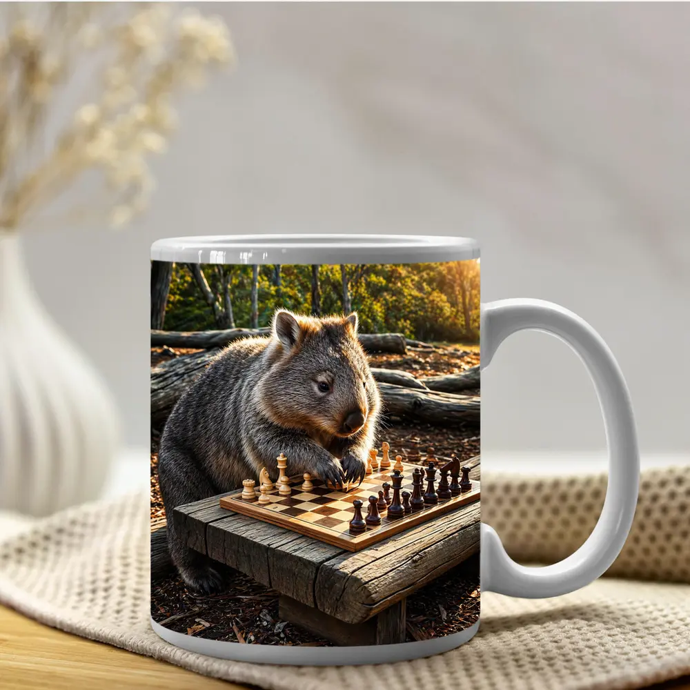 Wombat Playing Chess in Australian Bush – Mugs