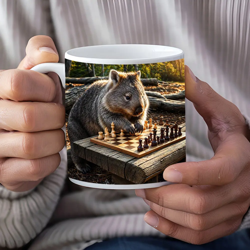 Wombat Playing Chess in Australian Bush – Mugs