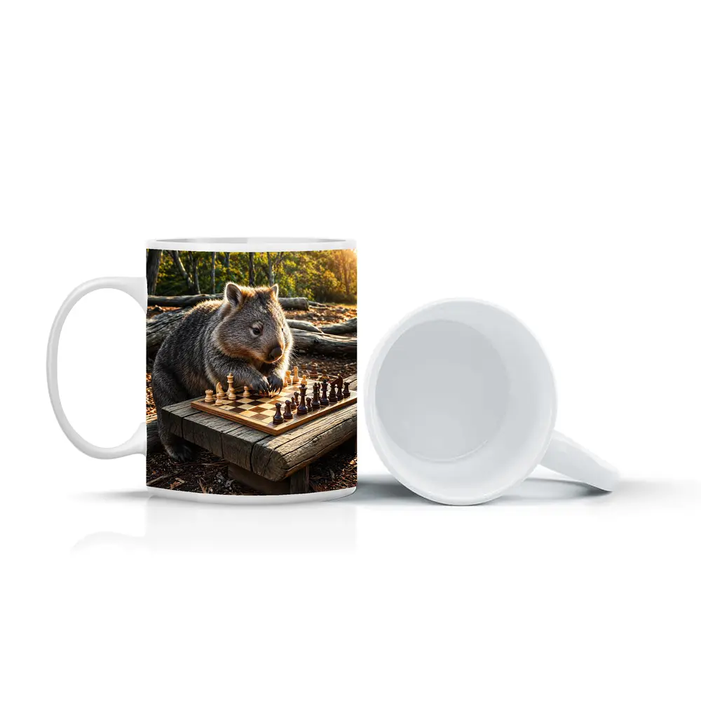 Wombat Playing Chess in Australian Bush – Mugs