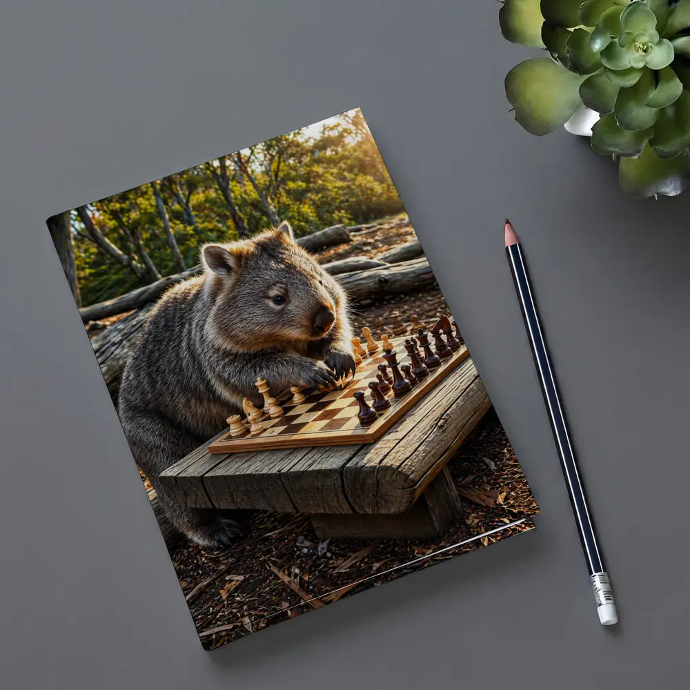 Wombat Playing Chess in Australian Bush – Notebooks
