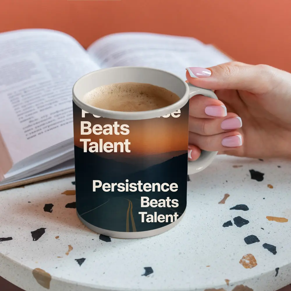 Persistence Beats Talent Motivational Road Quote – Mugs