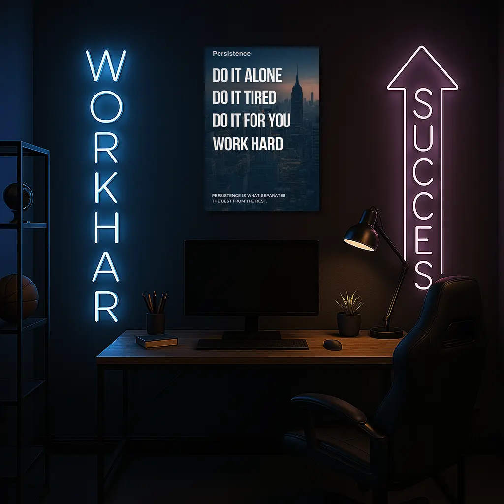 Persistence Hard Work Quote City Night – Wall Art