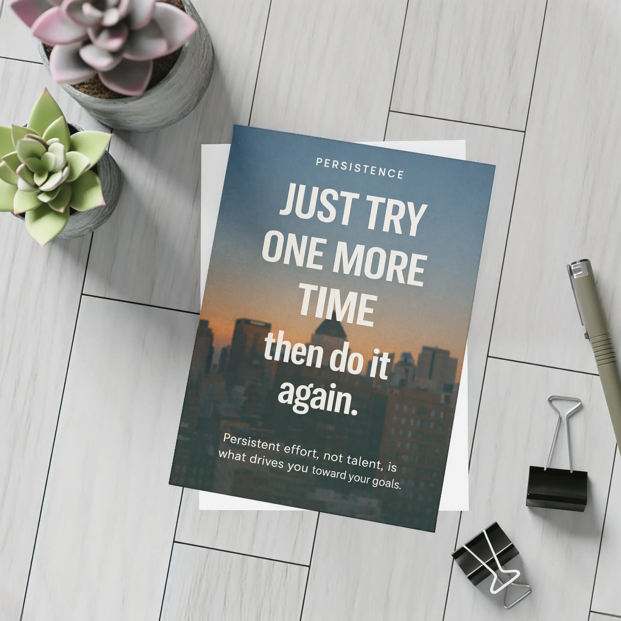 Persistence Motivation Quote City Skyline – Postcards
