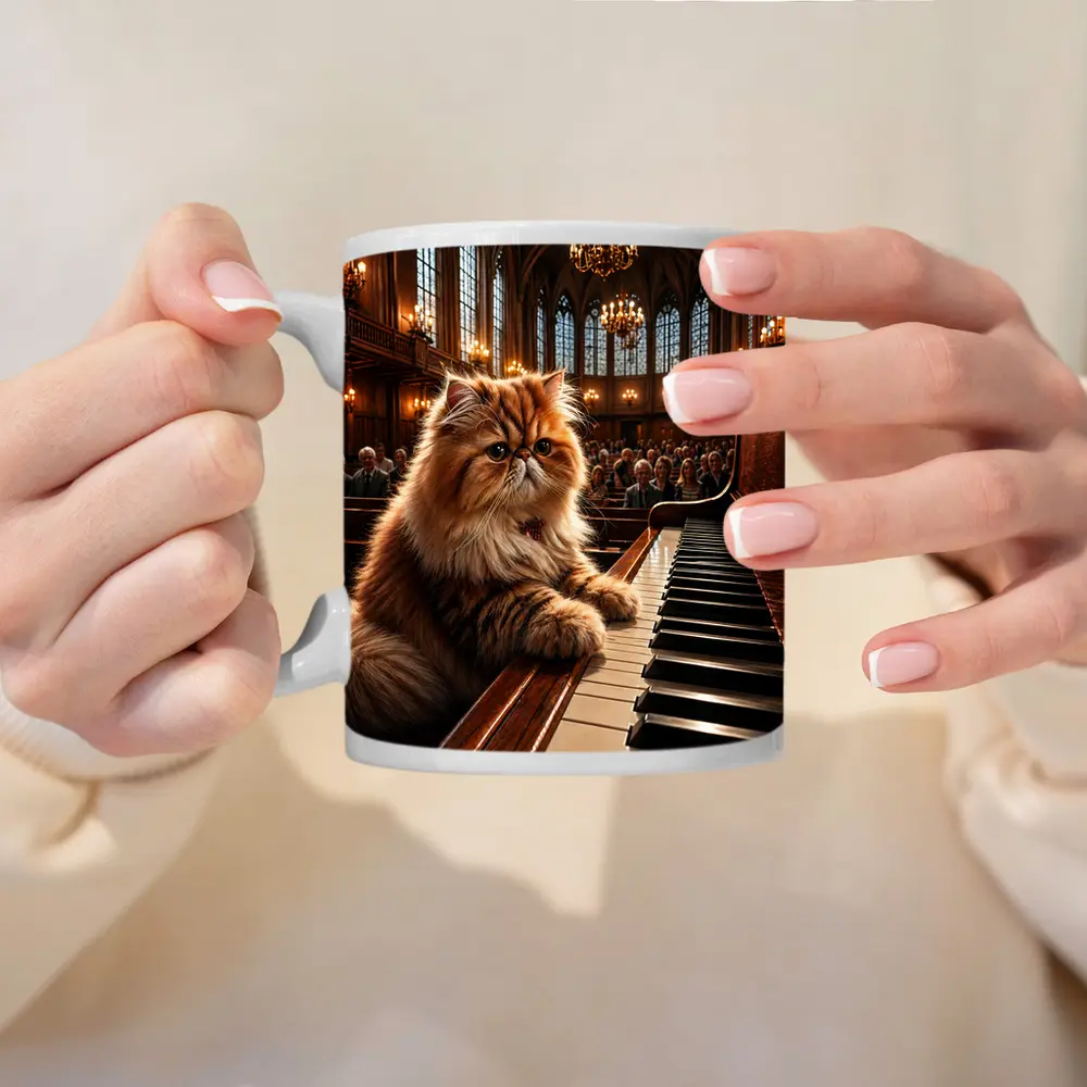 Persian Cat Playing Piano Concert Hall – Mugs