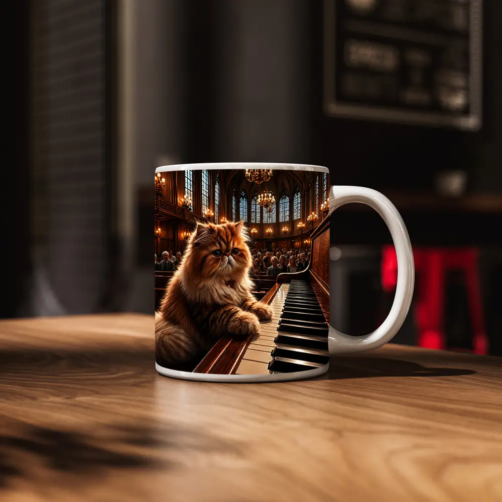 Persian Cat Playing Piano Concert Hall – Mugs