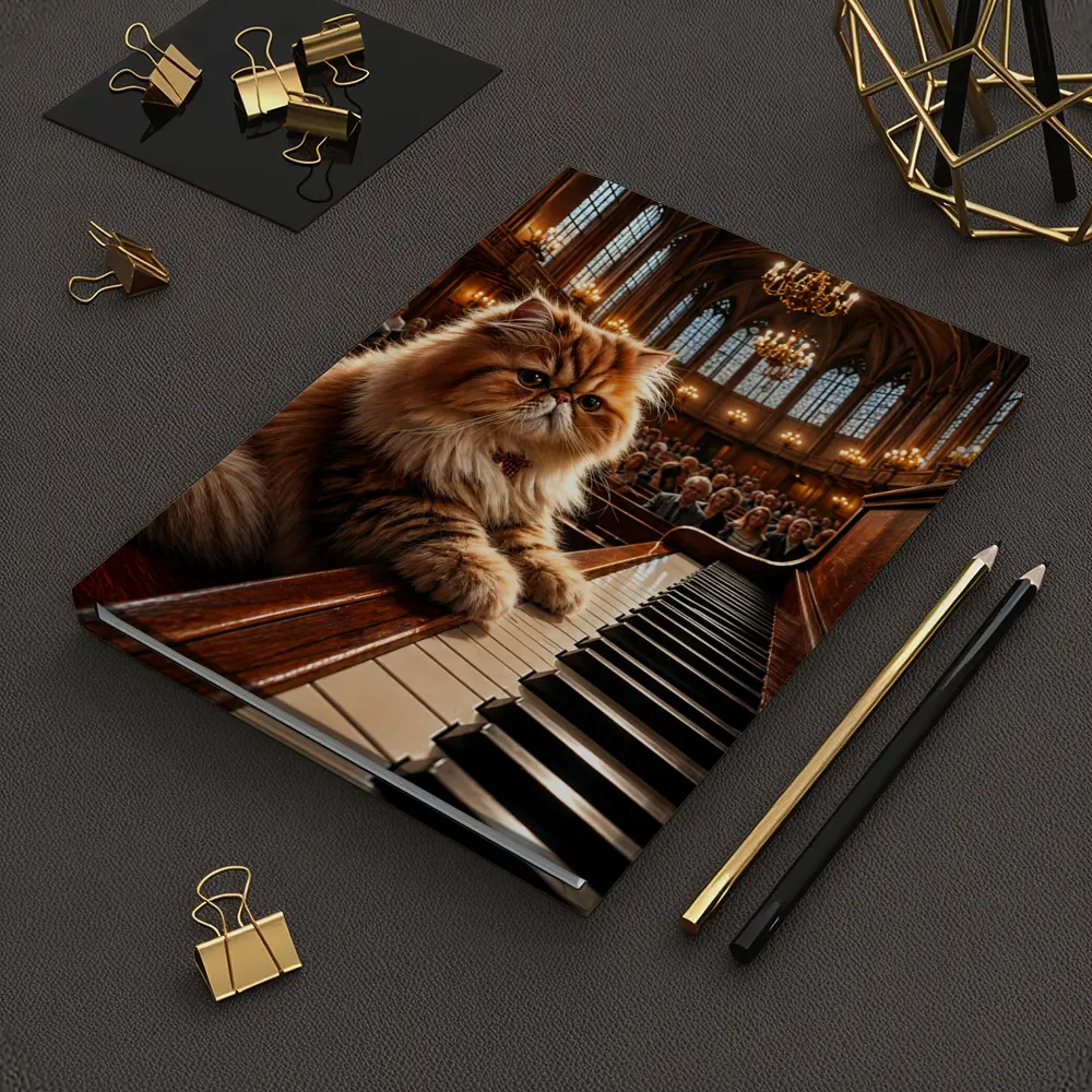 Persian Cat Playing Piano Concert Hall – Notebooks