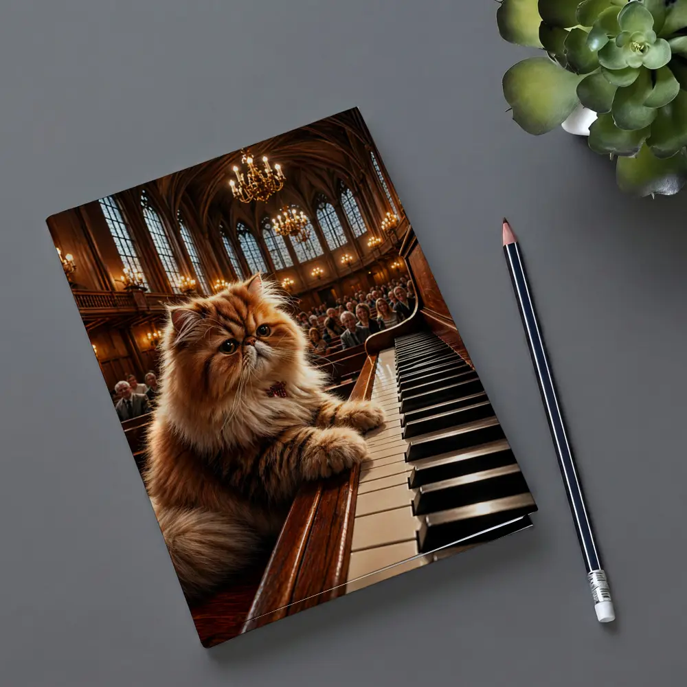 Persian Cat Playing Piano Concert Hall – Notebooks