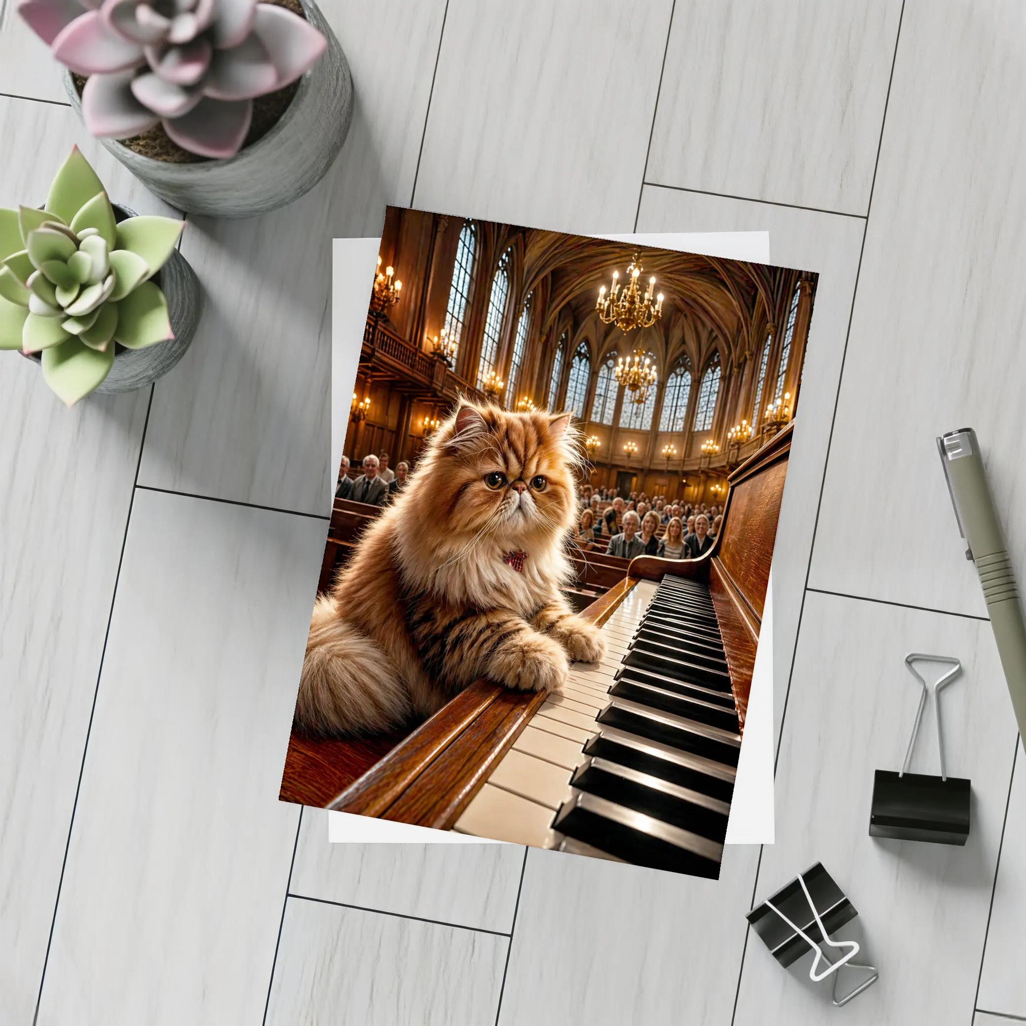 Persian Cat Playing Piano Concert Hall – Postcards