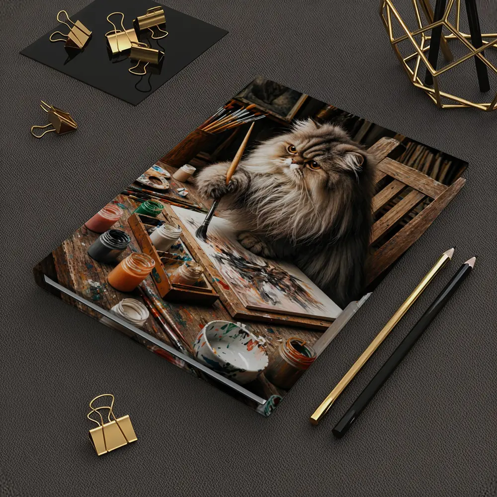 Persian Cat Artist Painting in Rustic Studio – Notebooks