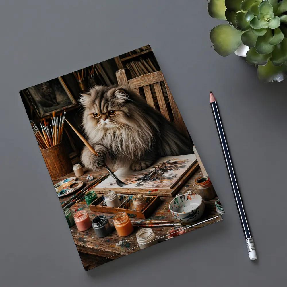 Persian Cat Artist Painting in Rustic Studio – Notebooks