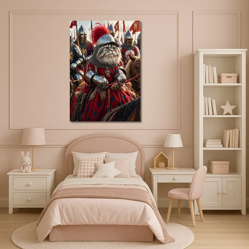 Persian Cat Knight Leading Medieval Army – Wall Art