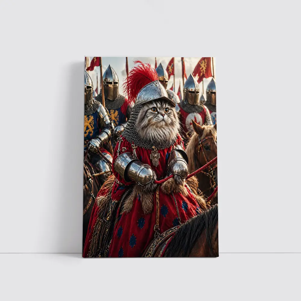 Persian Cat Knight Leading Medieval Army – Wall Art