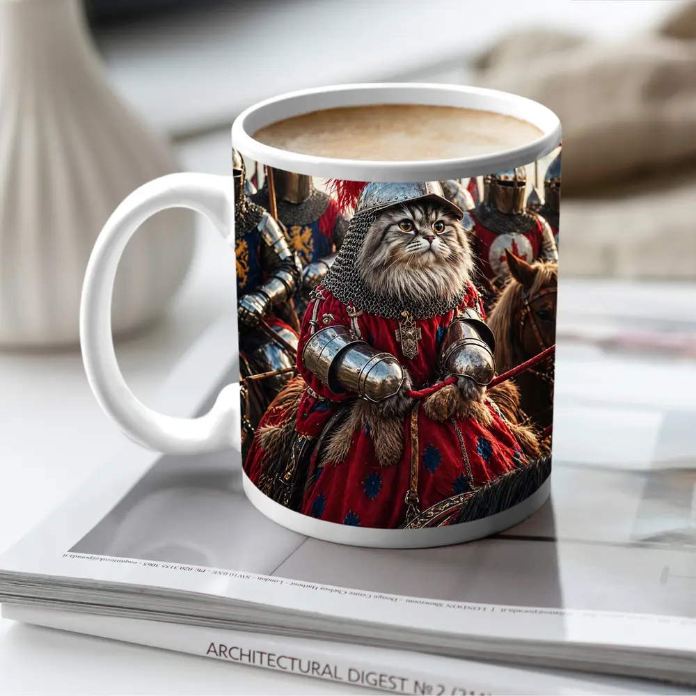 Persian Cat Knight Leading Medieval Army – Mugs