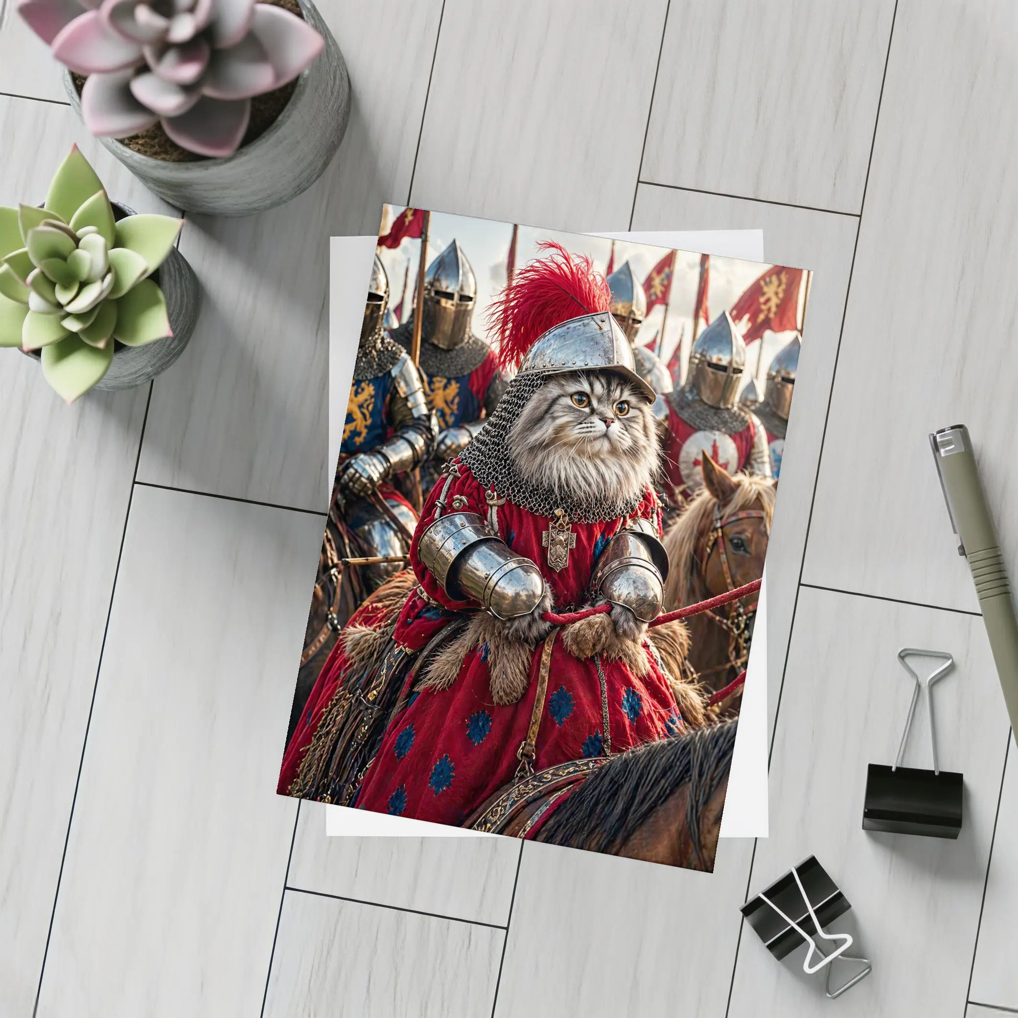Persian Cat Knight Leading Medieval Army – Postcards