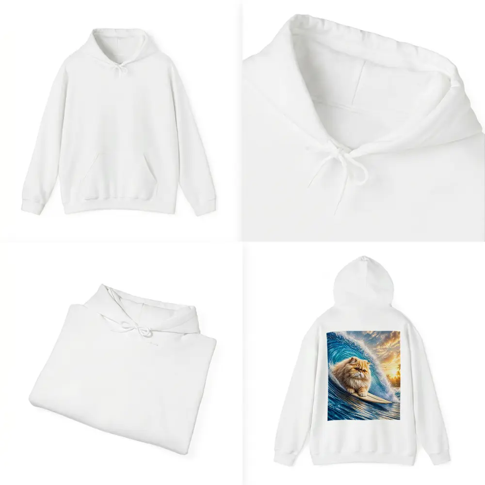 Persian Cat Surfing Giant Ocean Wave – Hoodies