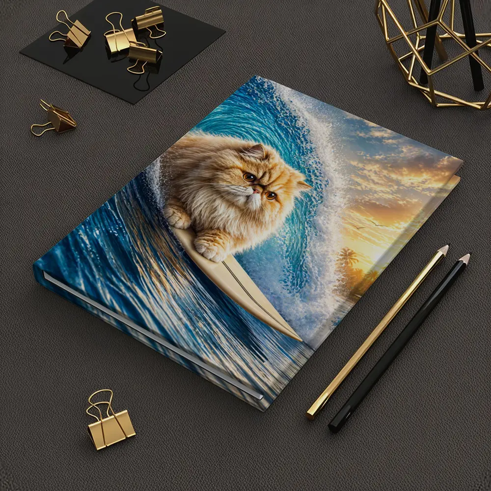 Persian Cat Surfing Giant Ocean Wave – Notebooks