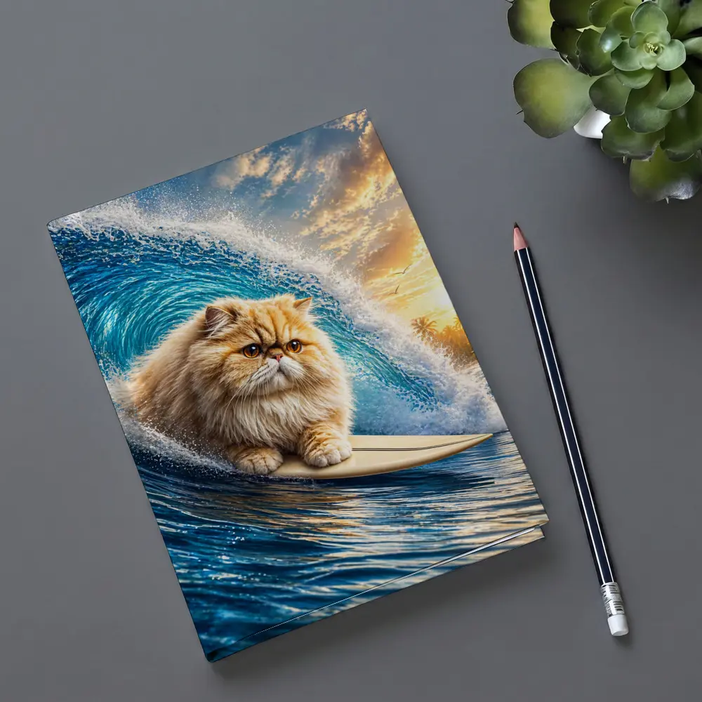 Persian Cat Surfing Giant Ocean Wave – Notebooks