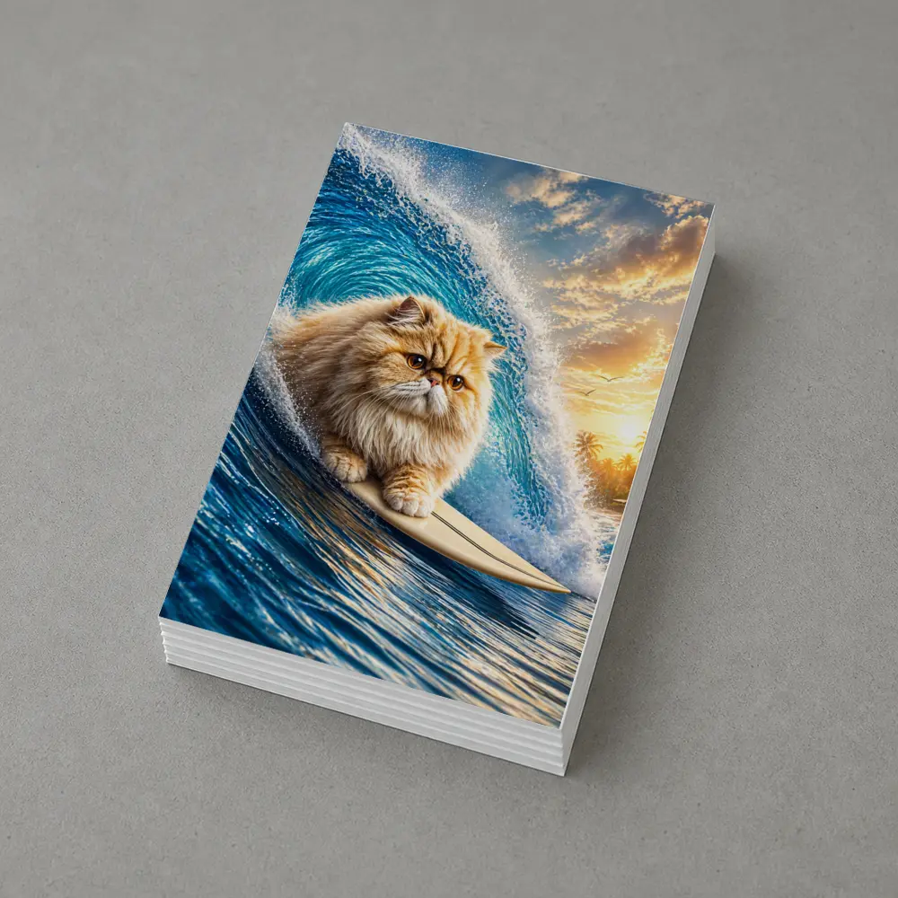 Persian Cat Surfing Giant Ocean Wave – Postcards