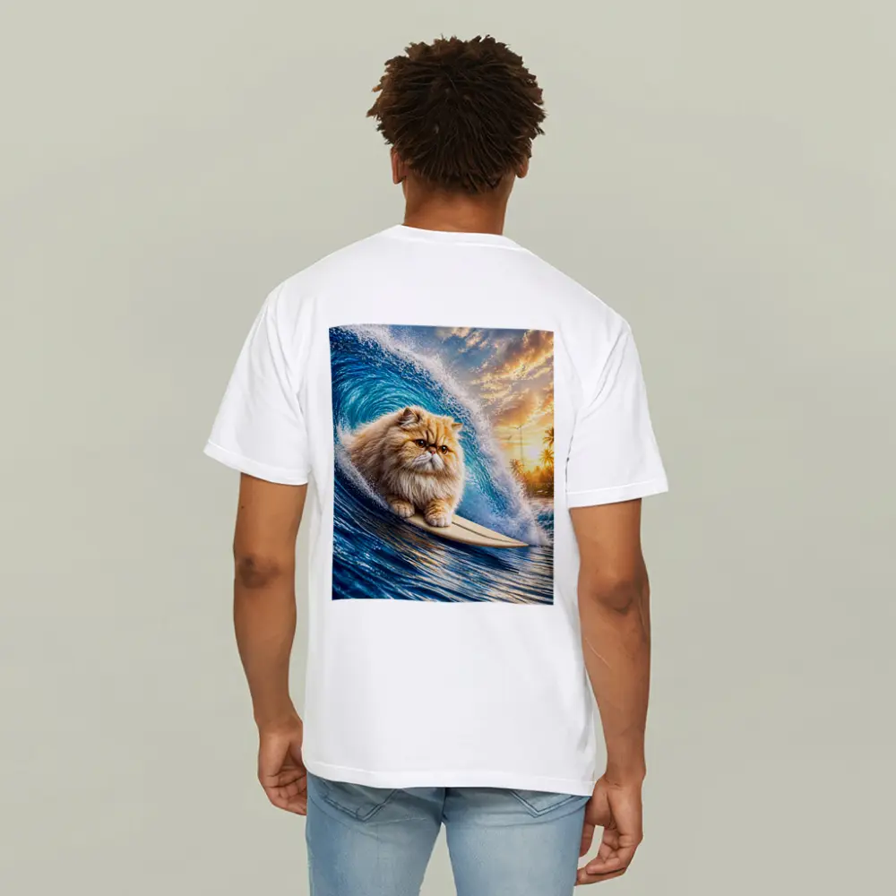 Persian Cat Surfing Giant Ocean Wave – T-Shirts