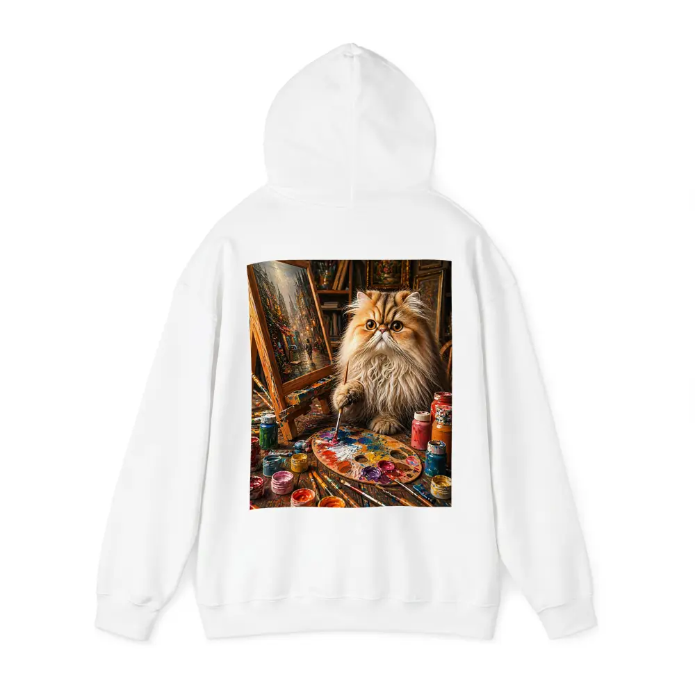 Persian Cat Artist Painting in Cozy Studio – Hoodies