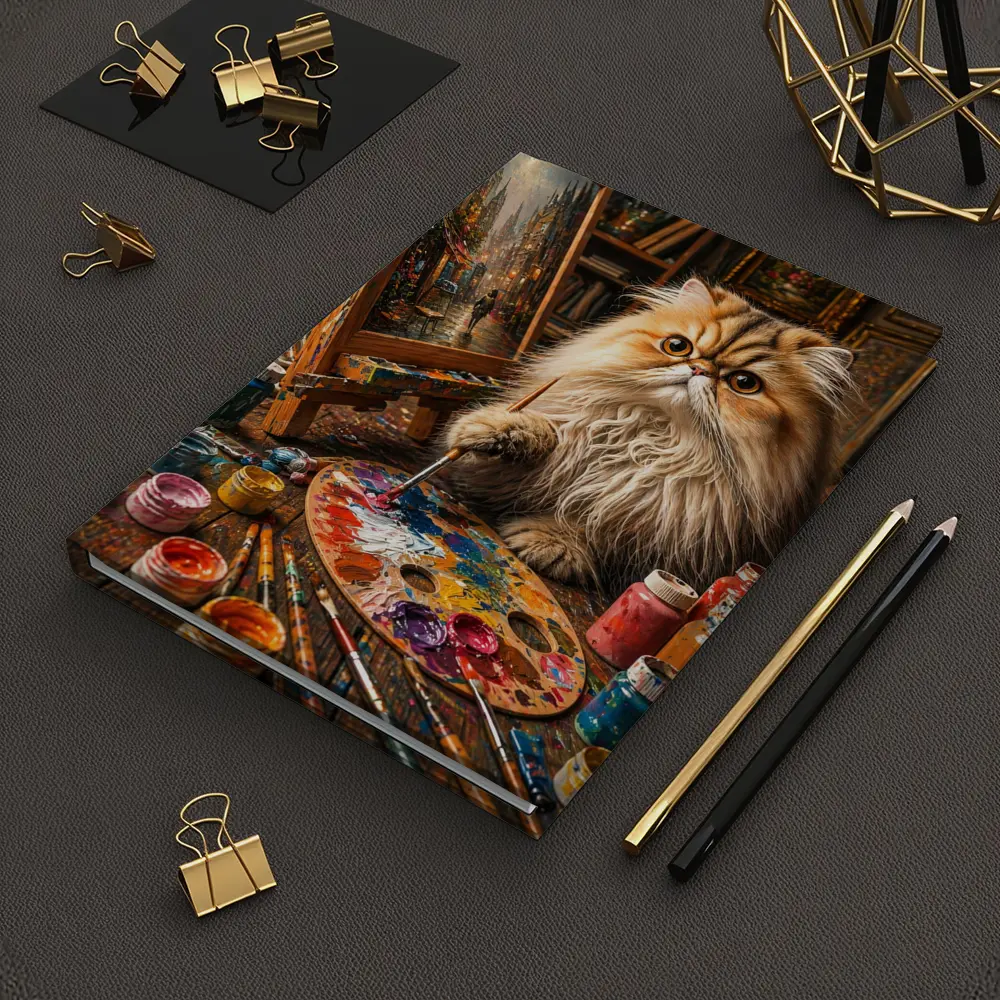 Persian Cat Artist Painting in Cozy Studio – Notebooks