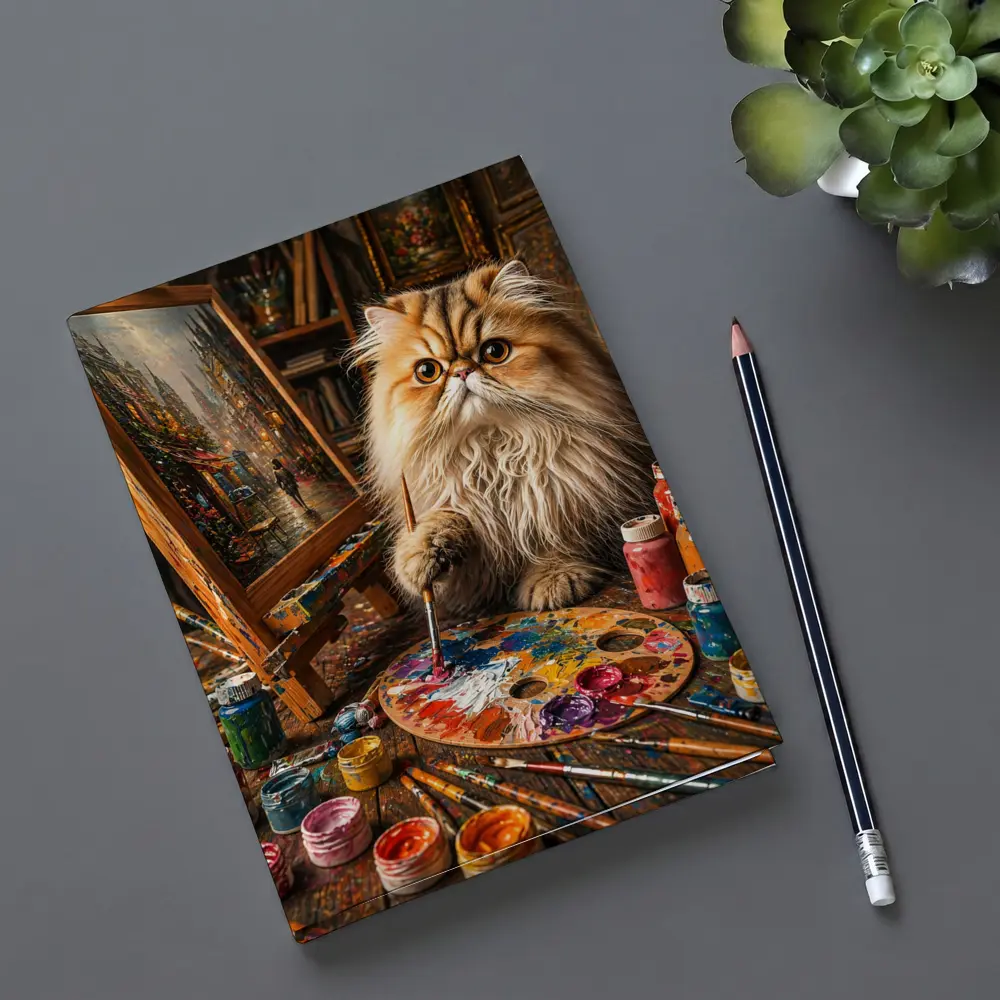 Persian Cat Artist Painting in Cozy Studio – Notebooks