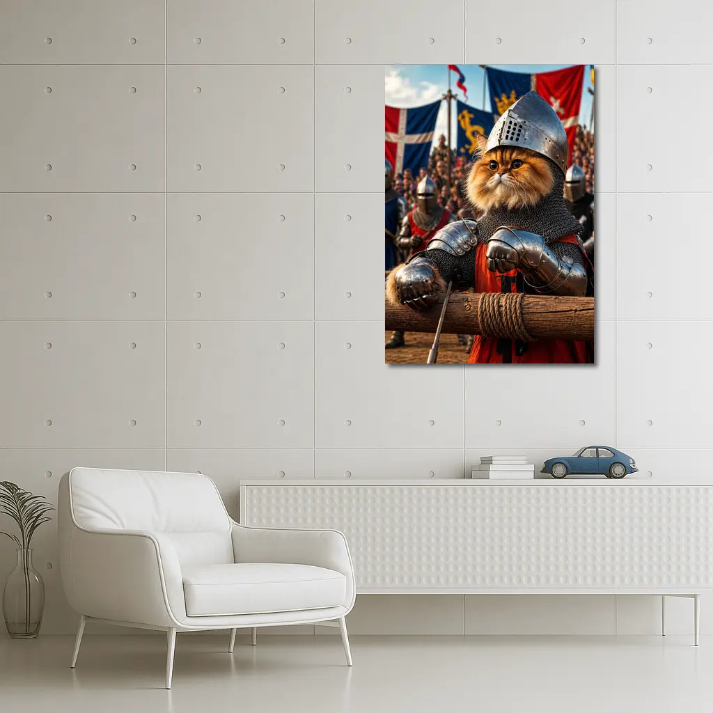 Persian Cat Knight Medieval Tournament Battle Scene – Wall Art
