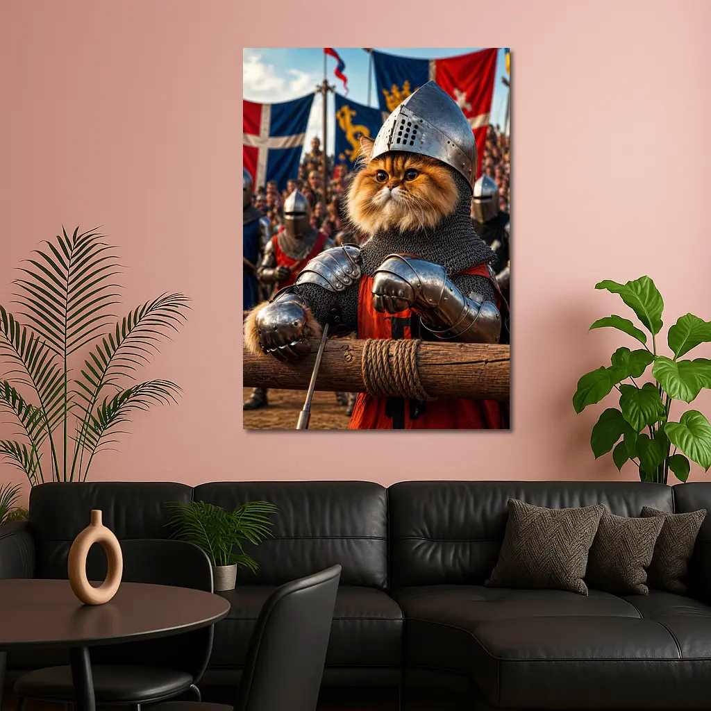 Persian Cat Knight Medieval Tournament Battle Scene – Wall Art