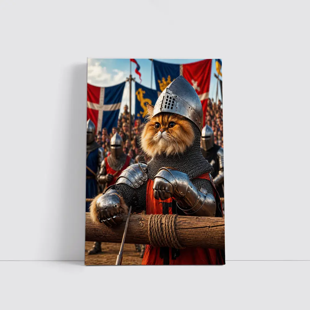 Persian Cat Knight Medieval Tournament Battle Scene – Wall Art