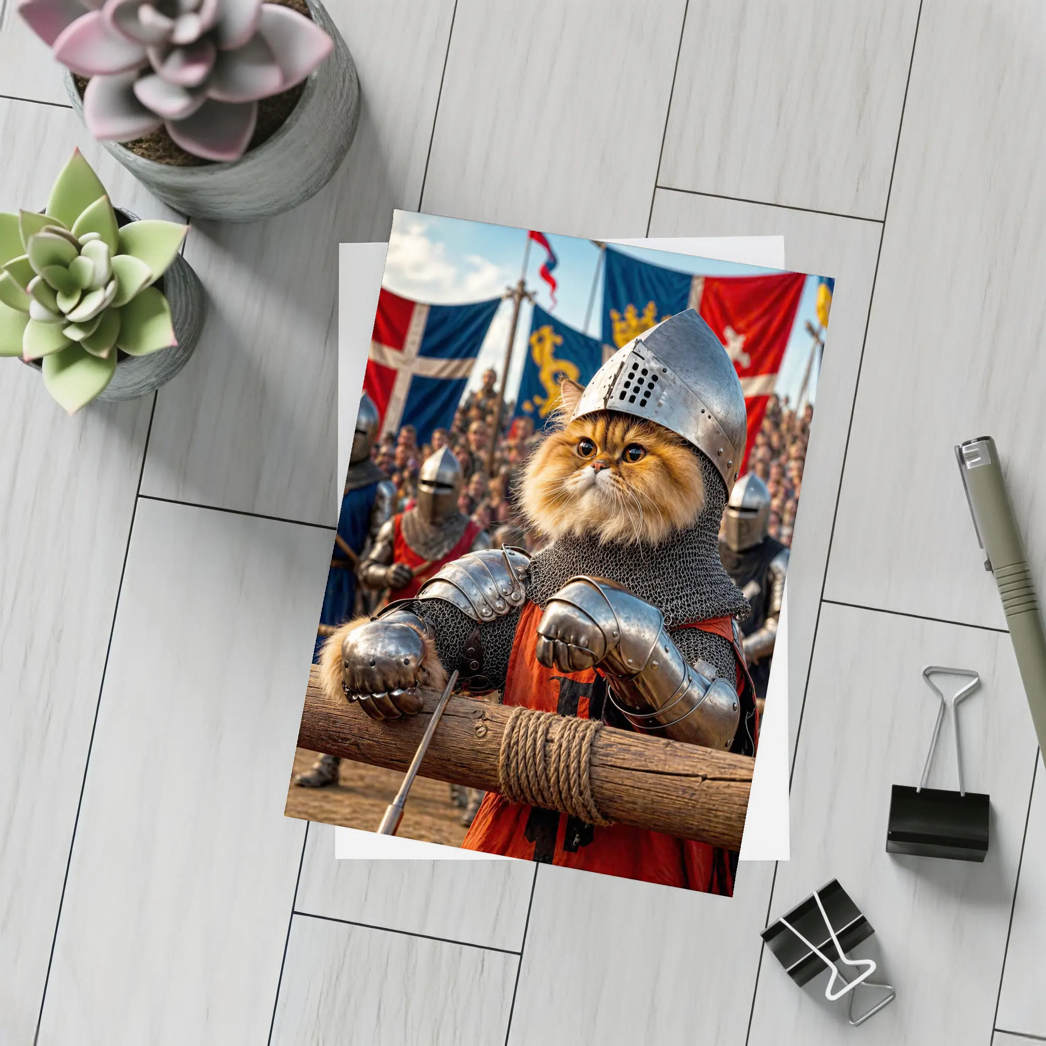 Persian Cat Knight Medieval Tournament Battle Scene – Postcards