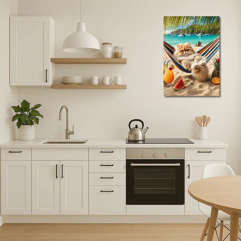 Persian Cat Relaxing on Beach Hammock – Wall Art