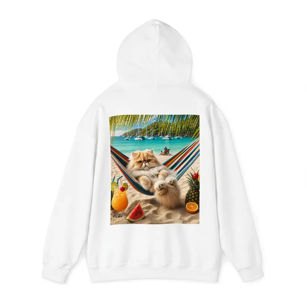 Persian Cat Relaxing on Beach Hammock – Hoodies