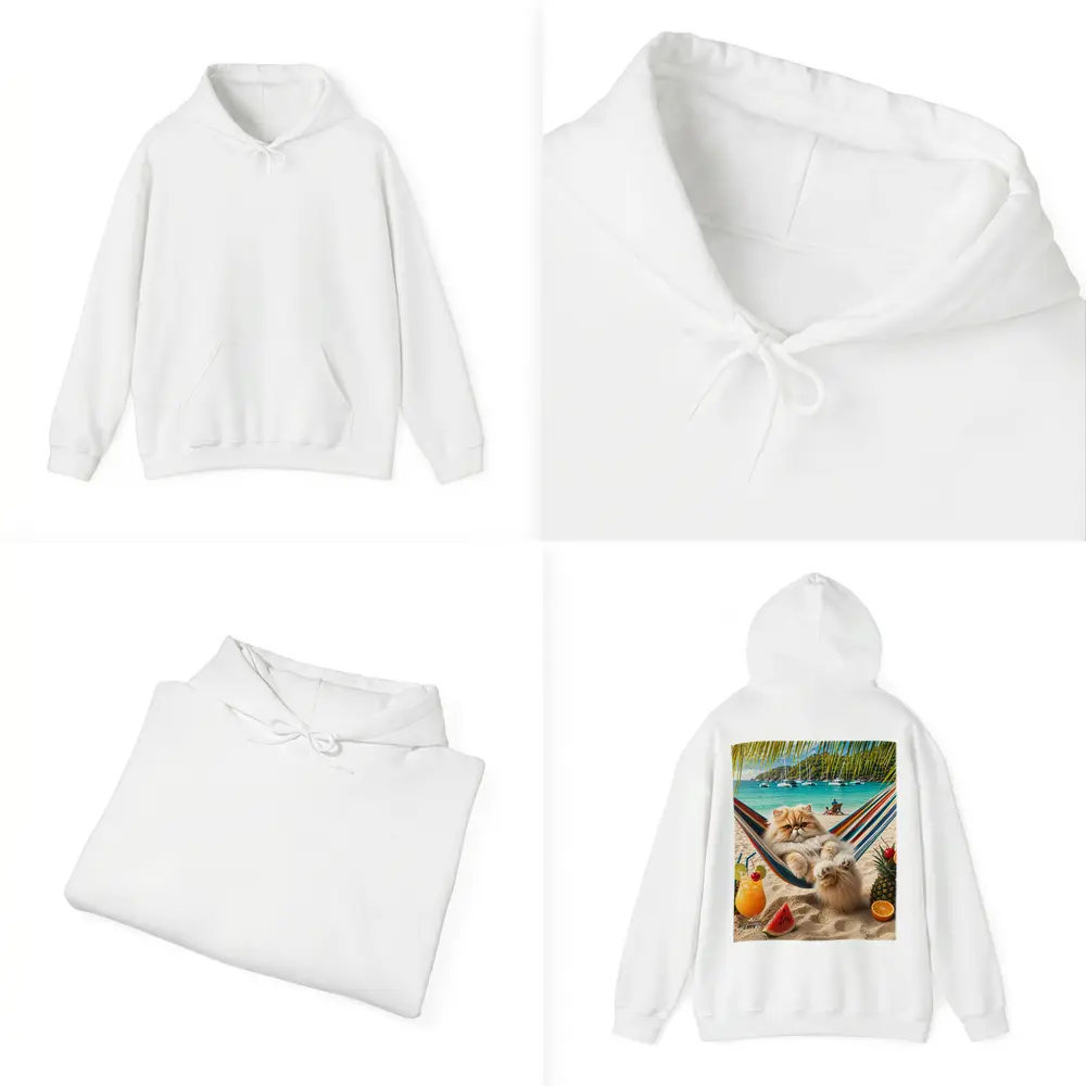 Persian Cat Relaxing on Beach Hammock – Hoodies