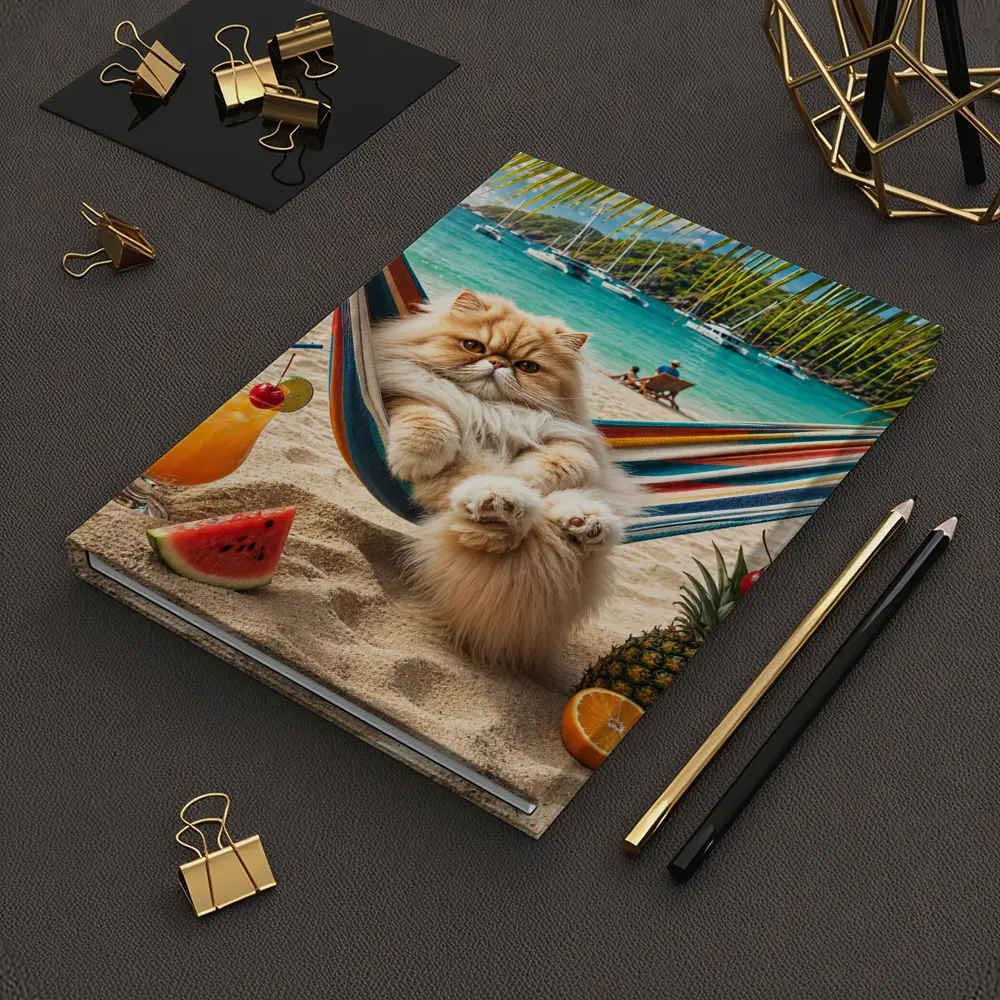 Persian Cat Relaxing on Beach Hammock – Notebooks