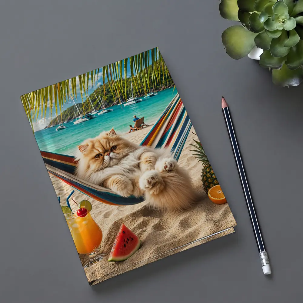 Persian Cat Relaxing on Beach Hammock – Notebooks