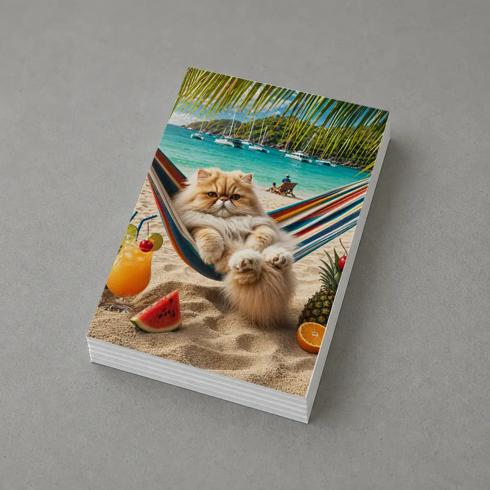 Persian Cat Relaxing on Beach Hammock – Postcards