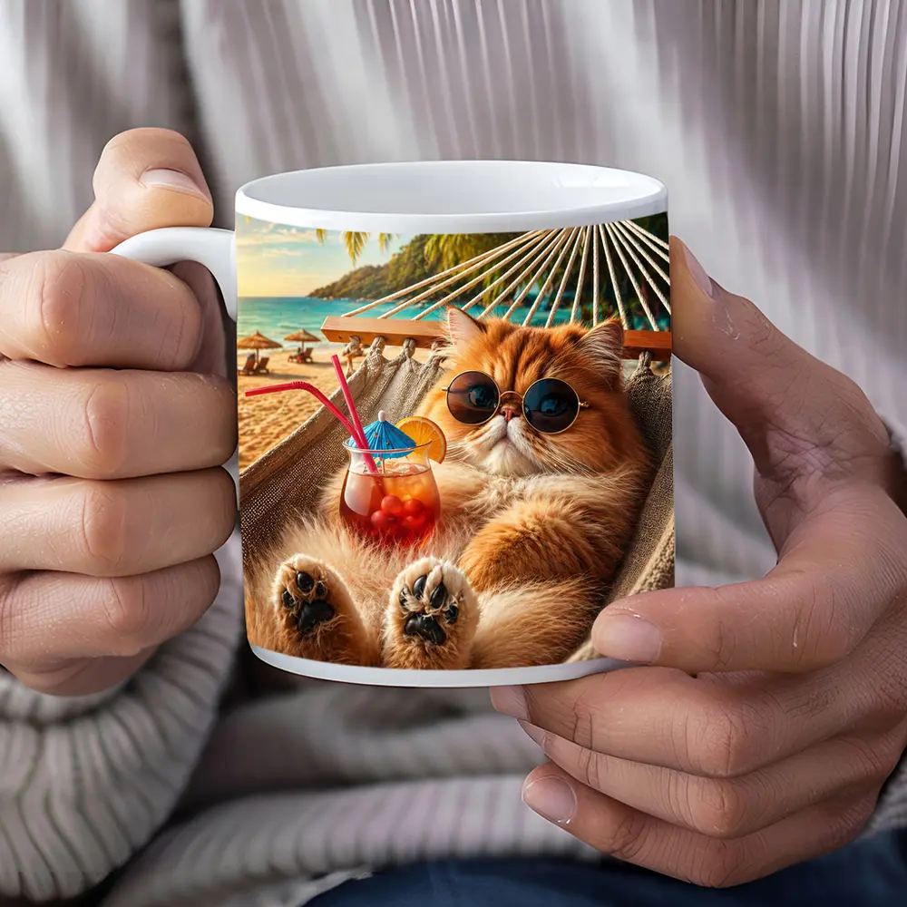 Persian Cat Relaxing Beach Hammock Cocktail – Mugs
