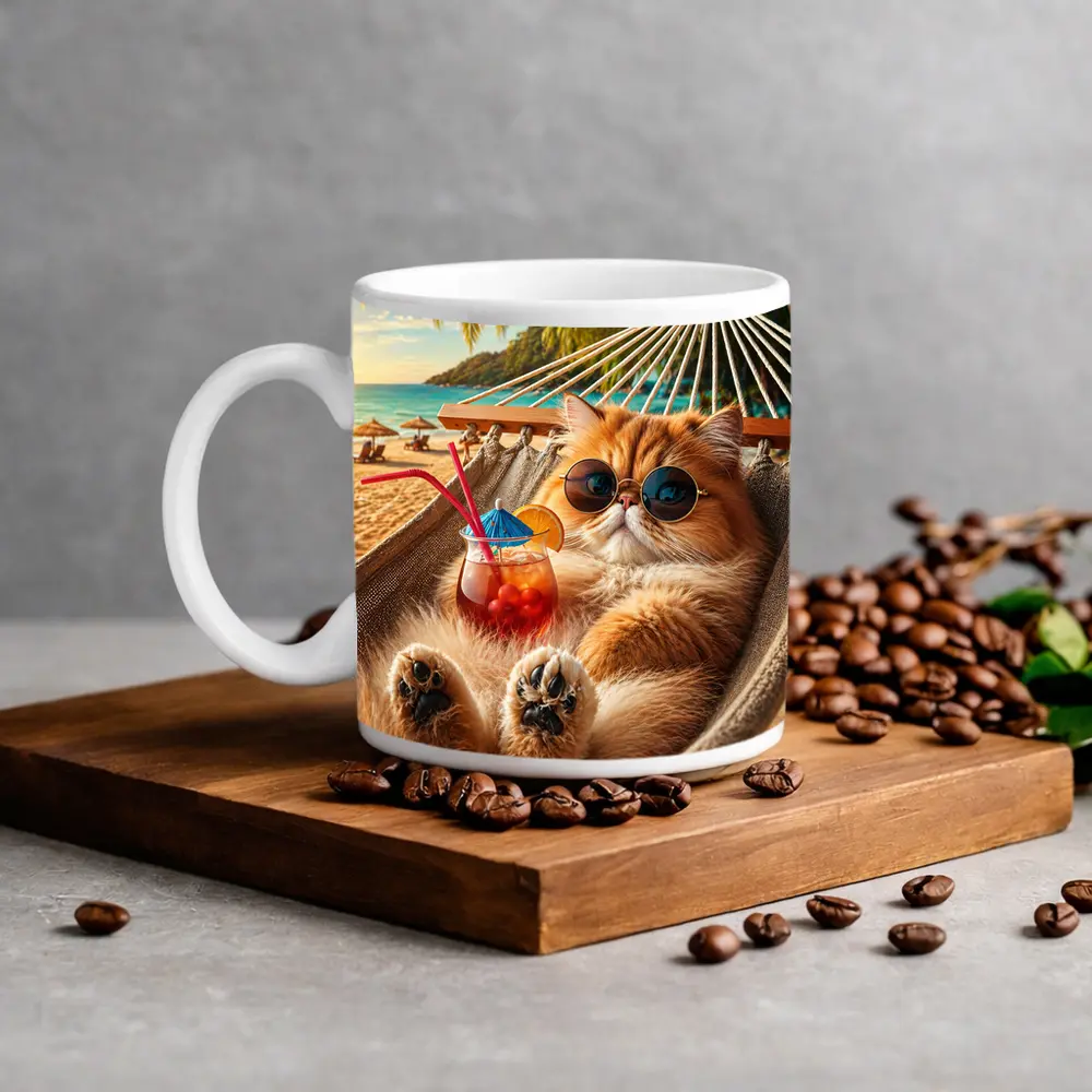 Persian Cat Relaxing Beach Hammock Cocktail – Mugs