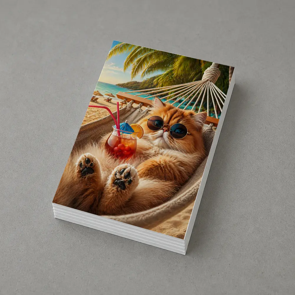 Persian Cat Relaxing Beach Hammock Cocktail – Postcards