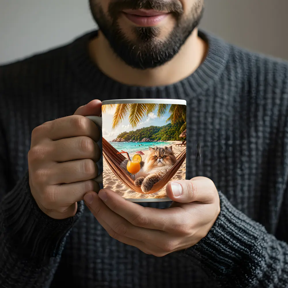 Persian Cat Relaxing Beach Hammock Tropical Cocktail – Mugs