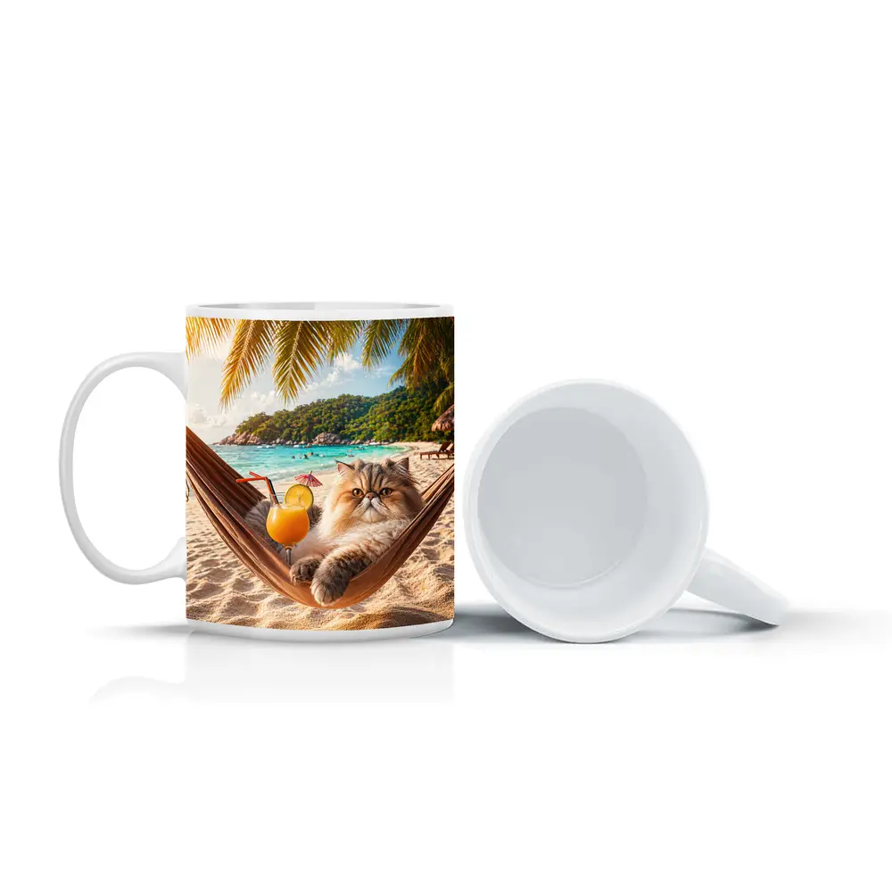 Persian Cat Relaxing Beach Hammock Tropical Cocktail – Mugs