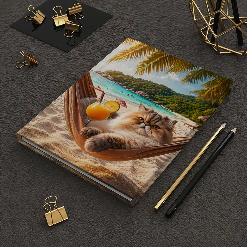 Persian Cat Relaxing Beach Hammock Tropical Cocktail – Notebooks