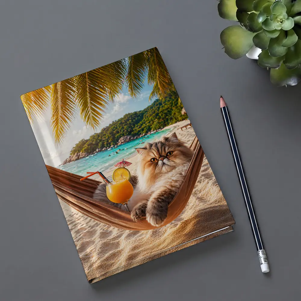 Persian Cat Relaxing Beach Hammock Tropical Cocktail – Notebooks