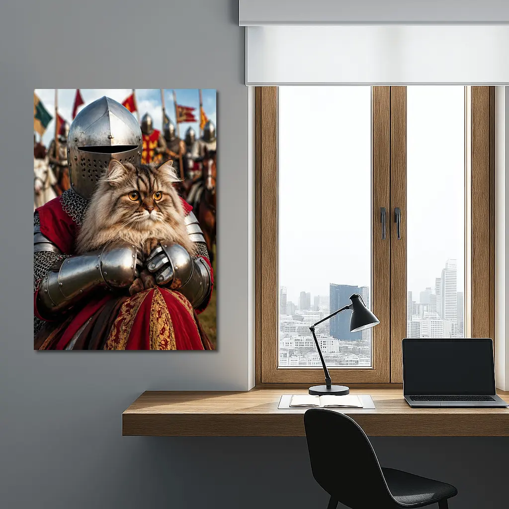 Persian Cat Knight Medieval Tournament Battle Scene – Wall Art
