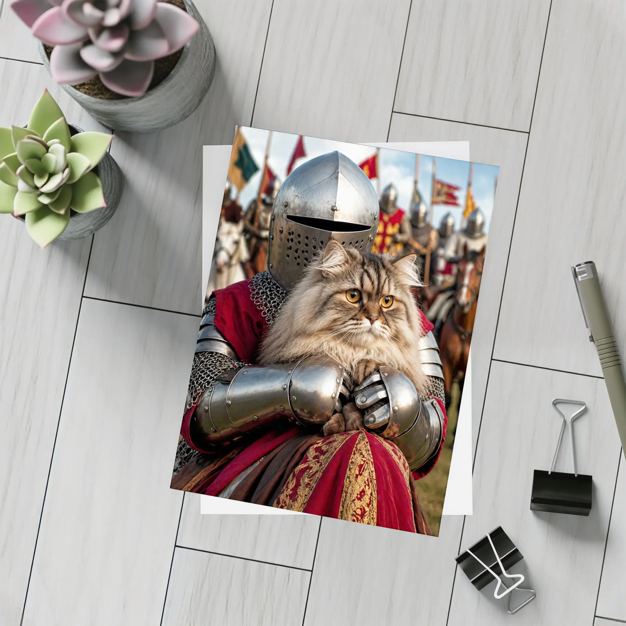 Persian Cat Knight Medieval Tournament Battle Scene – Postcards
