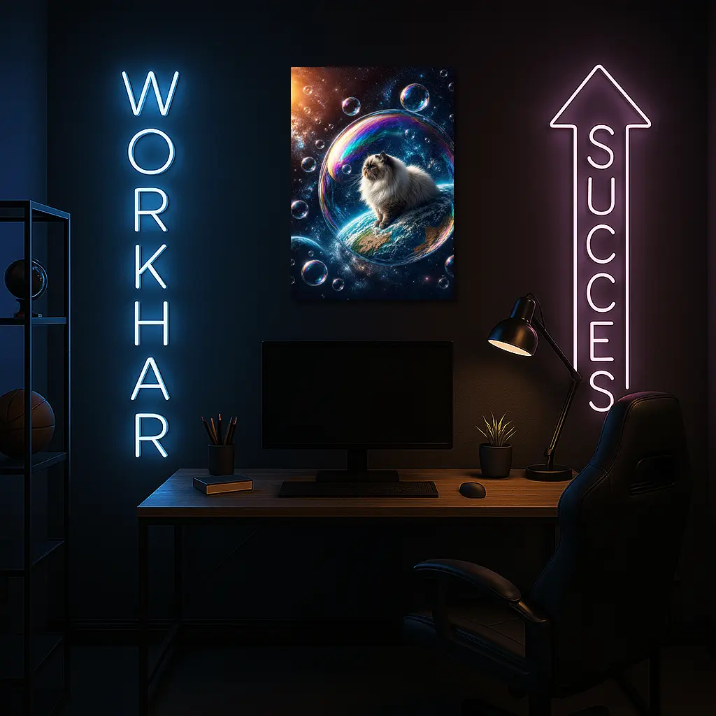 Himalayan Cat Sitting on Earth in Space – Wall Art