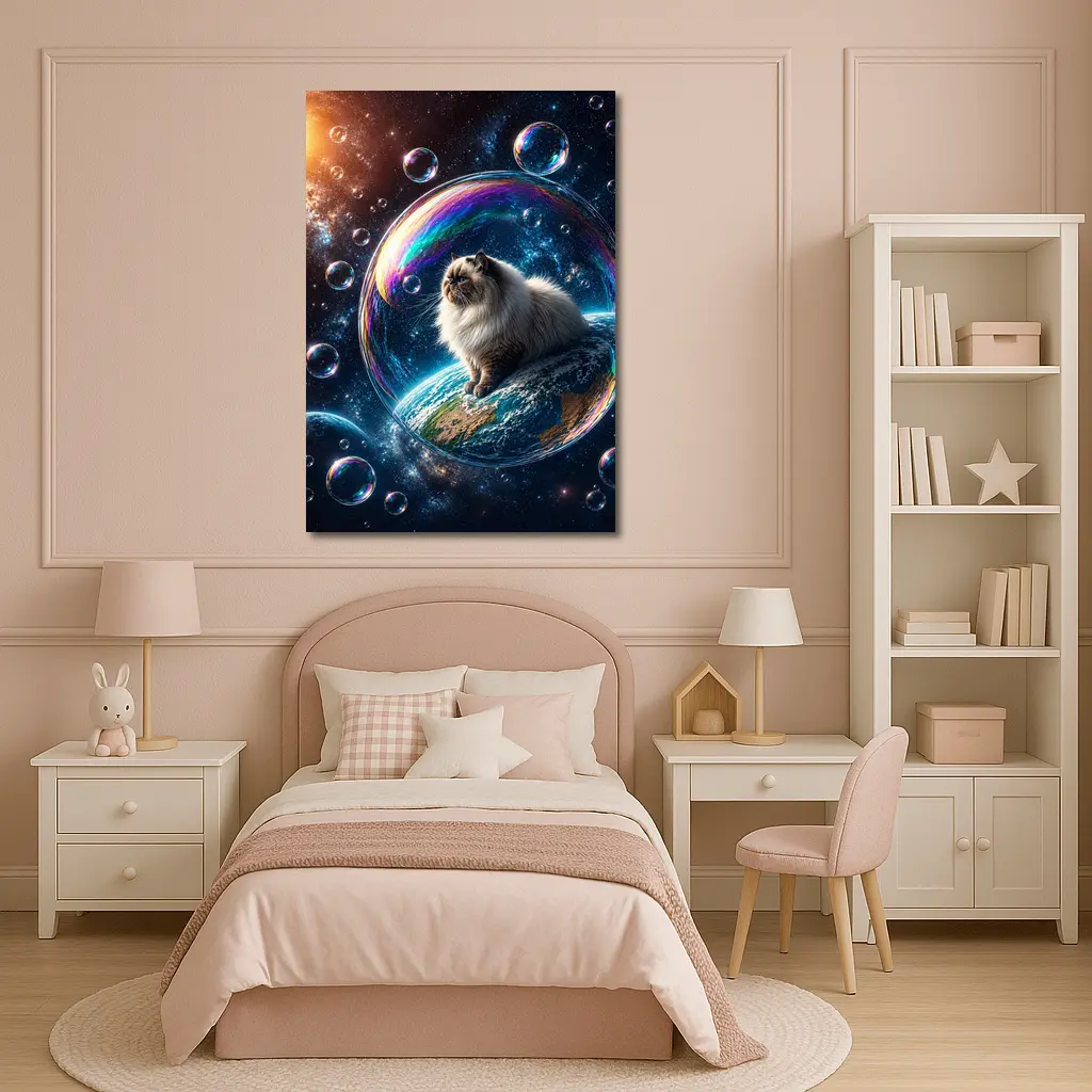Himalayan Cat Sitting on Earth in Space – Wall Art