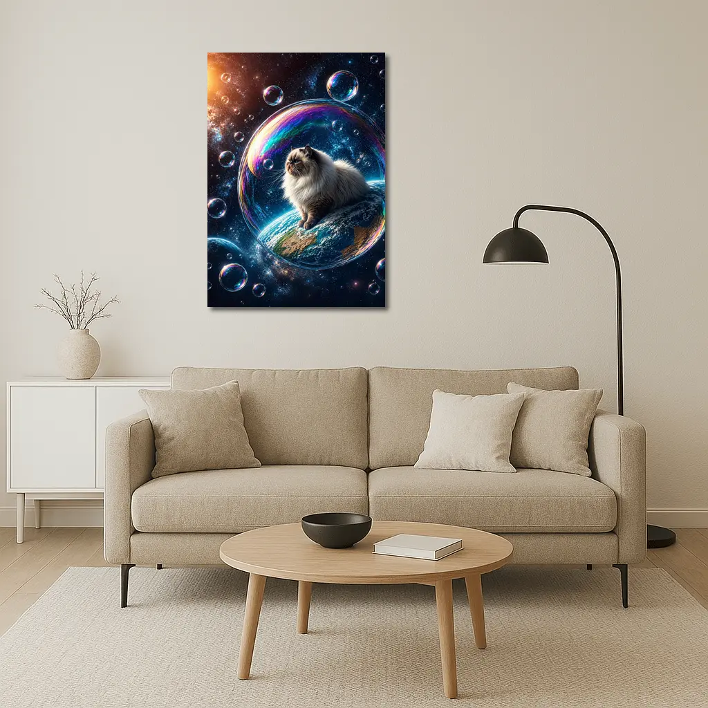Himalayan Cat Sitting on Earth in Space – Wall Art